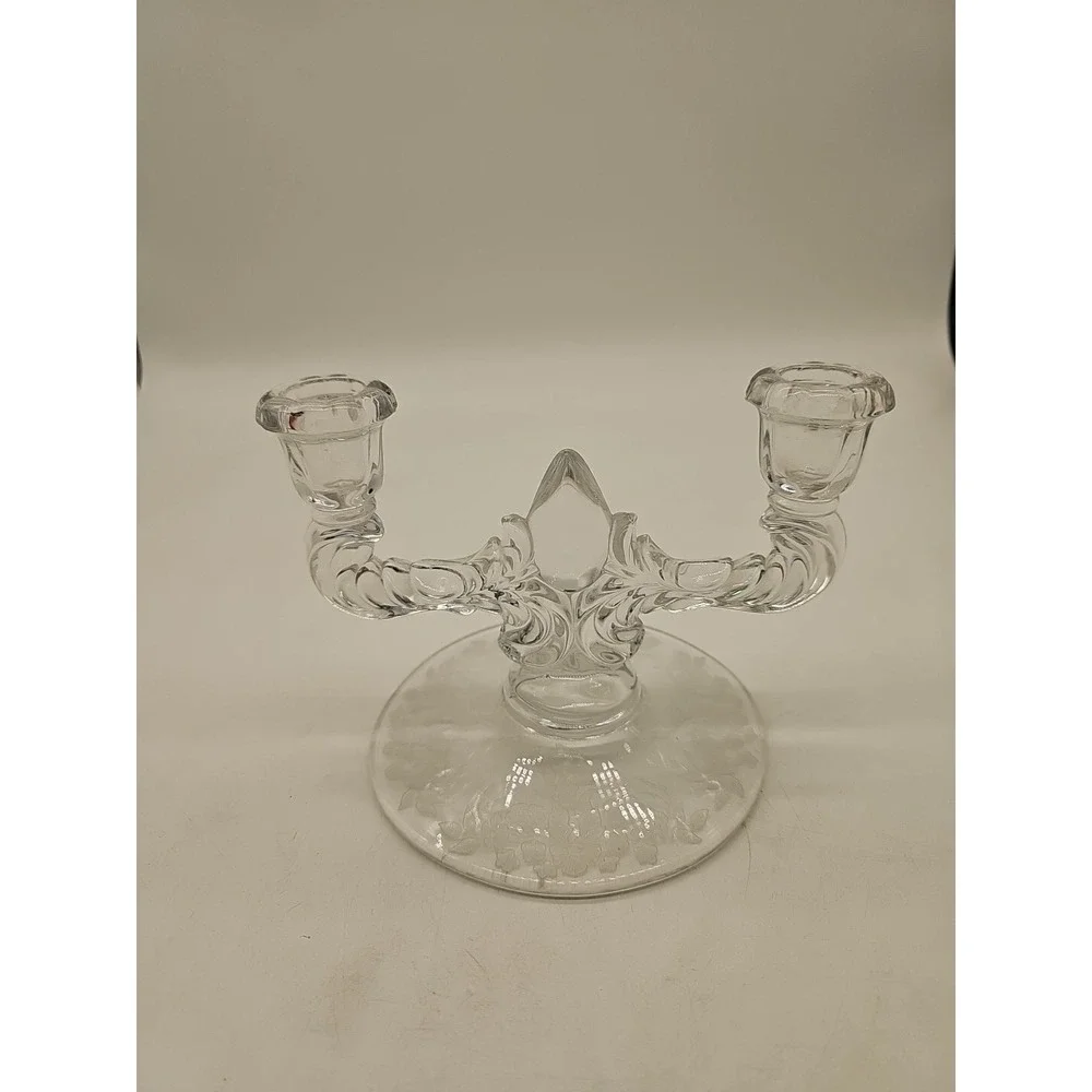 Martindale‎ Etched Glass Double Handle Elegant Vintage Candle Stick Holder
